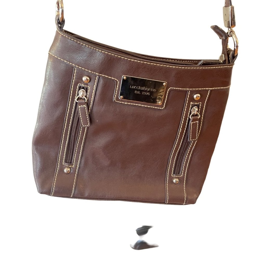 Liz Claiborne Shoulder bag Crossbody Zipper Purse Brown Pebbled Veg Leather Med - Picture 11 of 12
